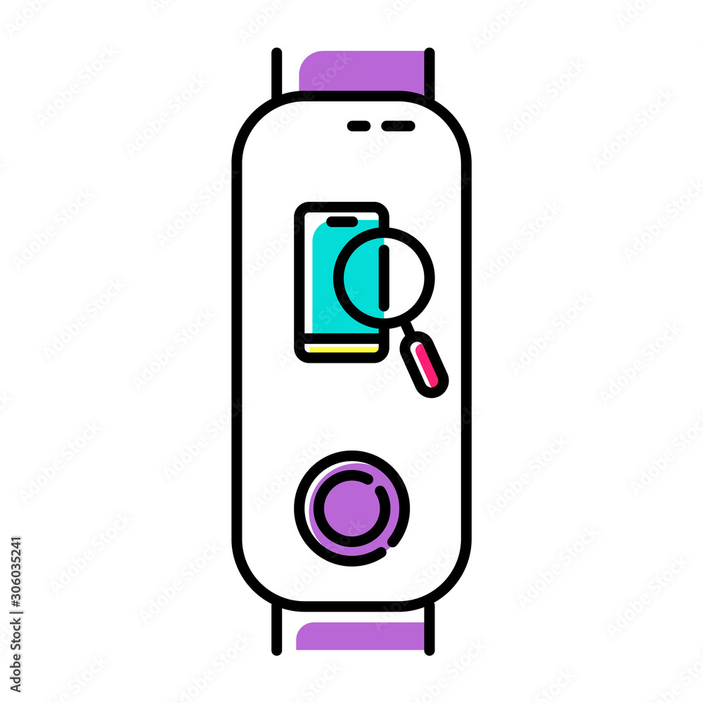 Poster fitness tracker with smartphone finder option color icon. wellness gadget with lost cellphone locati