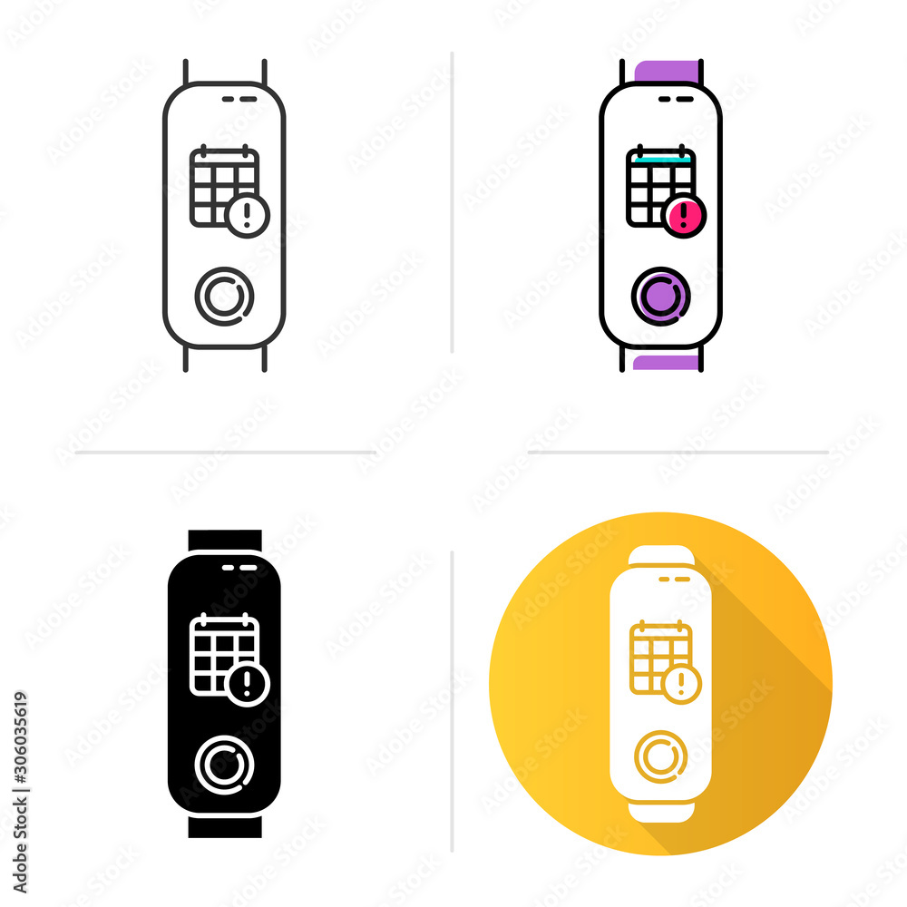 Poster fitness tracker with calendar notifications option icons set. wellness device with digital events pl