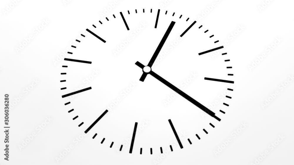 Poster black watch dial with rapidly rotating hands on a white background. 3d render animation