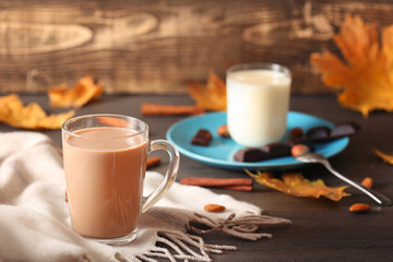 Chocolate drink in cup on a dark background