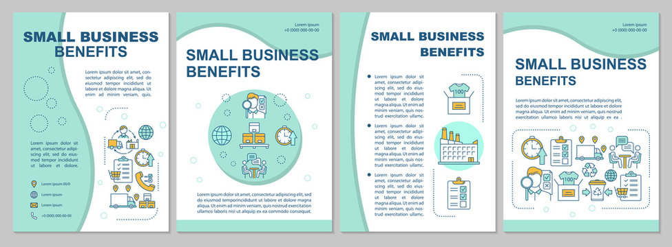 Small Business Benefits Brochure Template. Flyer, Booklet, Leaflet Print, Cover Design, Linear Illustrations. Entrepreneurship. Vector Page Layouts For Magazines, Annual Reports, Advertising Posters