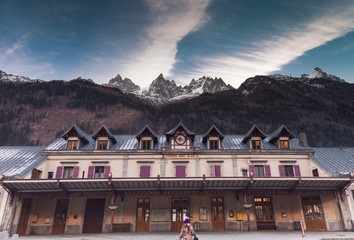 Woman walking to Chamonix train station France