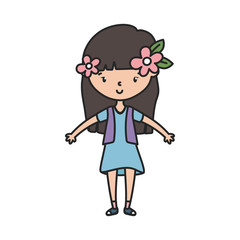 Obraz na płótnie Canvas happy little girl cartoon character with flowers in the hair