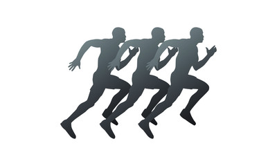 Fototapeta na wymiar a silhouette image of a three person running forward symbolizing momentum and dynamic movement