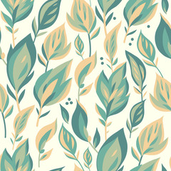 Vector seamless pattern on white with leaves and branch. Abstract background with floral elements. Natural design.