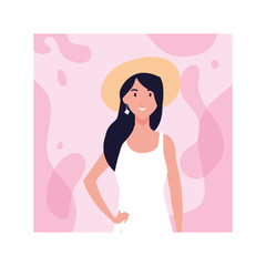 young woman on pink background