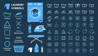 Icon set of laundry symbols, vector illustration