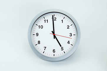 Gray clock beginning of time 05.00 am or pm, on white background, Copy space for your text, Time concept. .