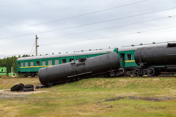 Wreckage of the russian trains, which is used for the simulation of train accident at the training...