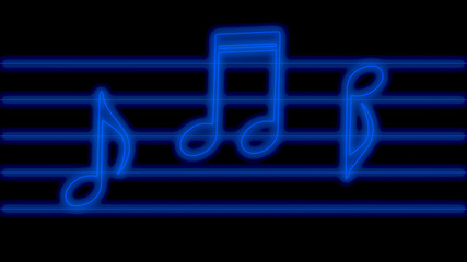 Blue glowing music notes in neon light 