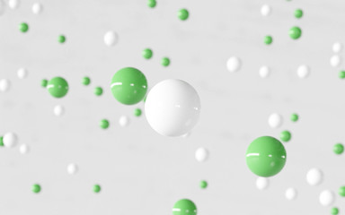 Abstract green and white spheres with glossy surface, on white matte background 3d illustration render