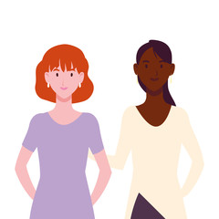 women with different poses on white background