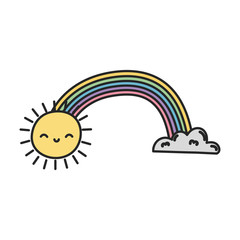 cartoon sun rainbow and cloud weather