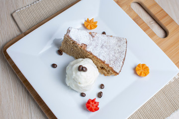 Coffee cake with ice cream