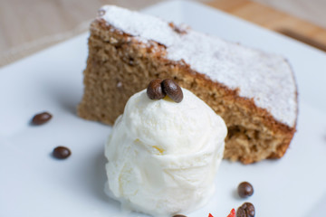Coffee cake with ice cream