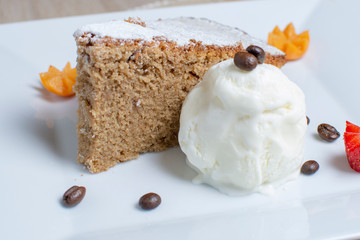 Coffee cake with ice cream