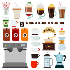 Set of Coffee shop icons flat vector