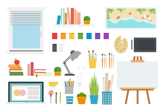 Set of illustrator workspace icons flat vector