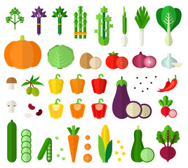 Set of Vegetarian Products flat vector illustration.