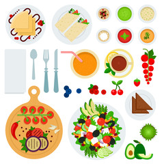 Set of Morning Food flat vector illustration.
