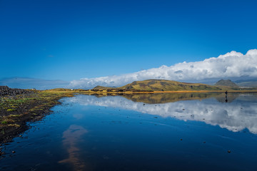 Fototapeta na wymiar Bay during an outflow, located near Black beach Reynisfjara and the village of Vik. Sudurland, Iceland, Europe. September 2019