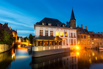 Fototapeta na wymiar Belgium, Brugge, old European town, night view