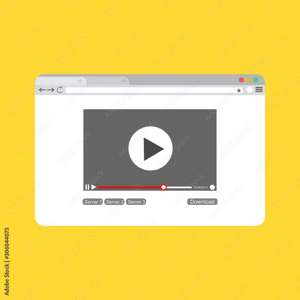 Aufkleber video player on browser page template in flat style vector illustration. play sign icon