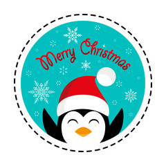 Penguin in santa hat. Merry Christmas. Vector illustration. Flat design