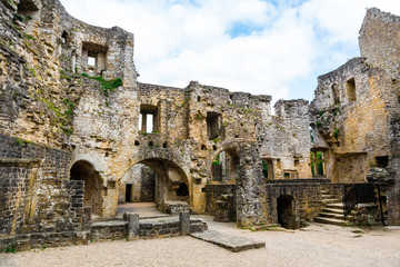 Old castle ruins, ancient stone building, panorama