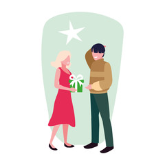 couples with gift box on white background