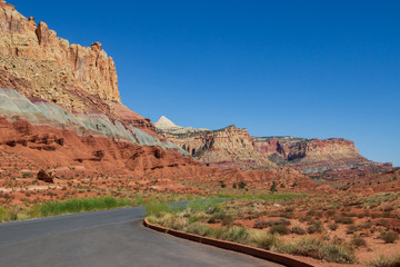 Scenic Wingate and Navajo Sandstone with a Copper Strip in Capitol Reef National Park