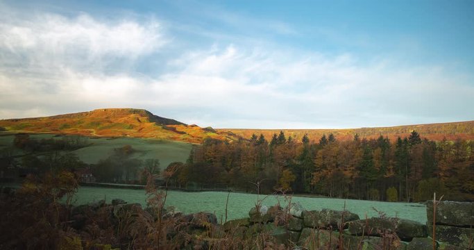 Timelapse sunrise reveal in North Yorkshire Moors at Fryup dale, Autumn, York, Yorks