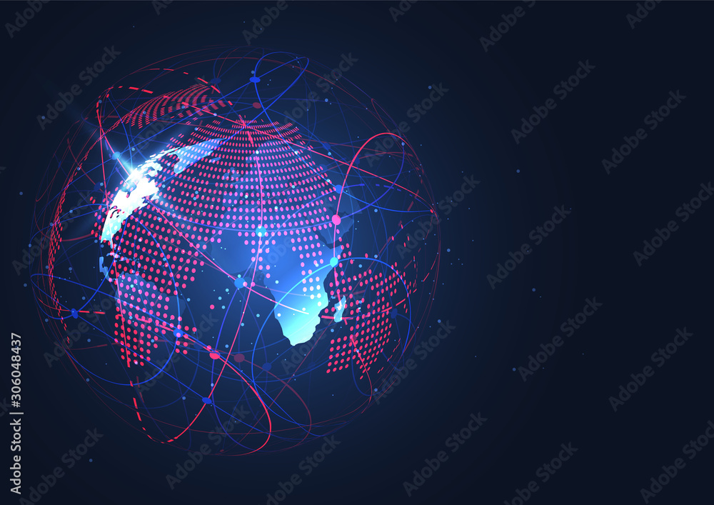 Poster global network connection. world map point and line composition concept of global business. vector i
