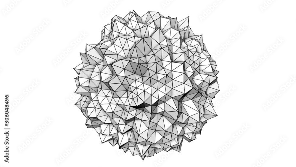 Poster white low poly figure covered with a black mesh is slowly deformed. 3d render animation