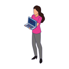 avatar woman holding a laptop computer icon, flat design
