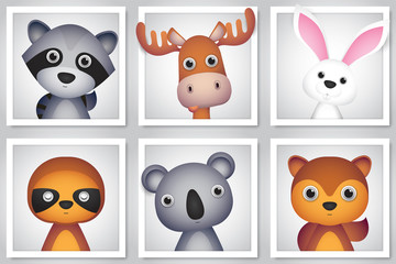 cute animal set in frame for little kids,vector pictures isolated on white background.