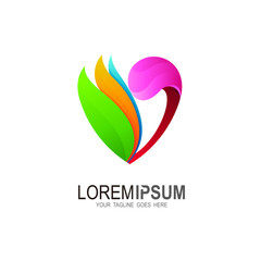 Obraz premium Love logo, Medical design template, Heart logo and leaf icon