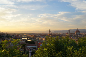 the sunset of Michelangelo square in florence
