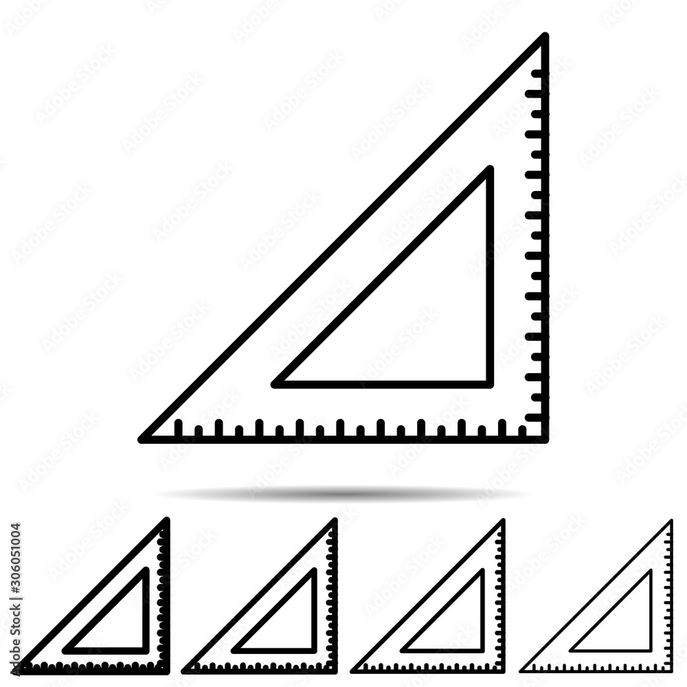 Poster triangular ruler icon in different shapes. simple thin line, outline vector of education icons for u