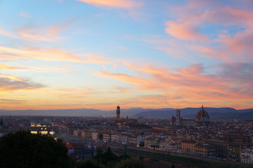 the sunset of Michelangelo square in florence