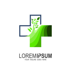 Plus logo and leaf icon medical, Nature Medical Logo Design Template Element
