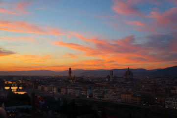 Fototapeta na wymiar the sunset of Michelangelo square in florence