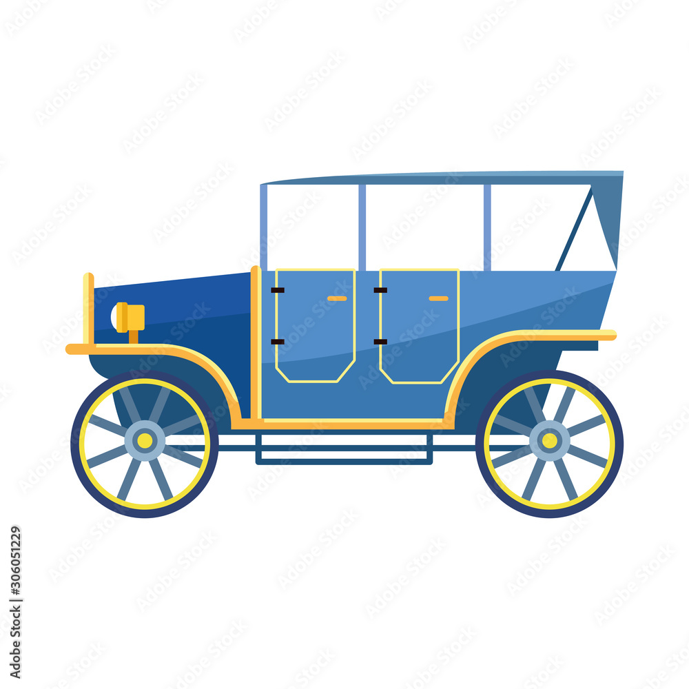 Sticker blue vintage car icon, flat design