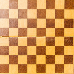 old Wooden chessboard top view