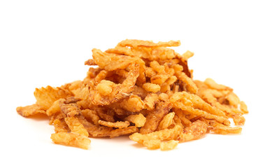 Fried Onions for Green Bean Casserole or Salad Garnish a White Background
