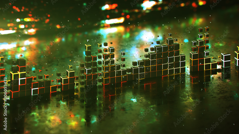 Poster glowing level meter music equalizer 3d rendering illustration