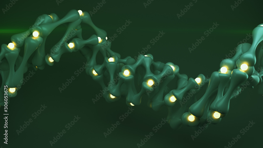 Poster green helix wireframe shape 3d rendering