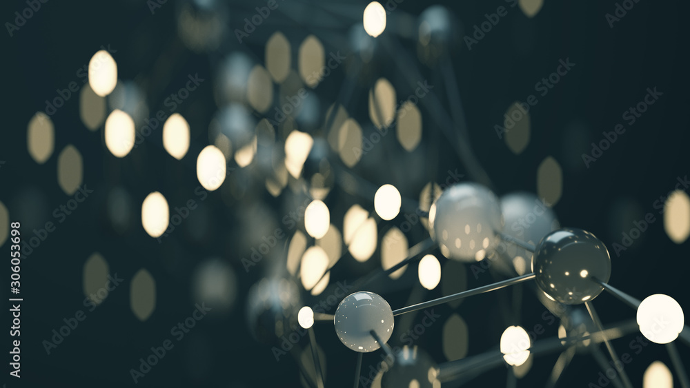 Poster grid of linked spheres abstract 3d render illustration