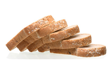 Fresh homemade  baked whole grain bread and sliced bread isolated on white