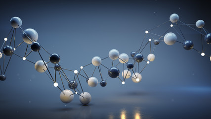 Network of lines and connected spheres 3D render illustration